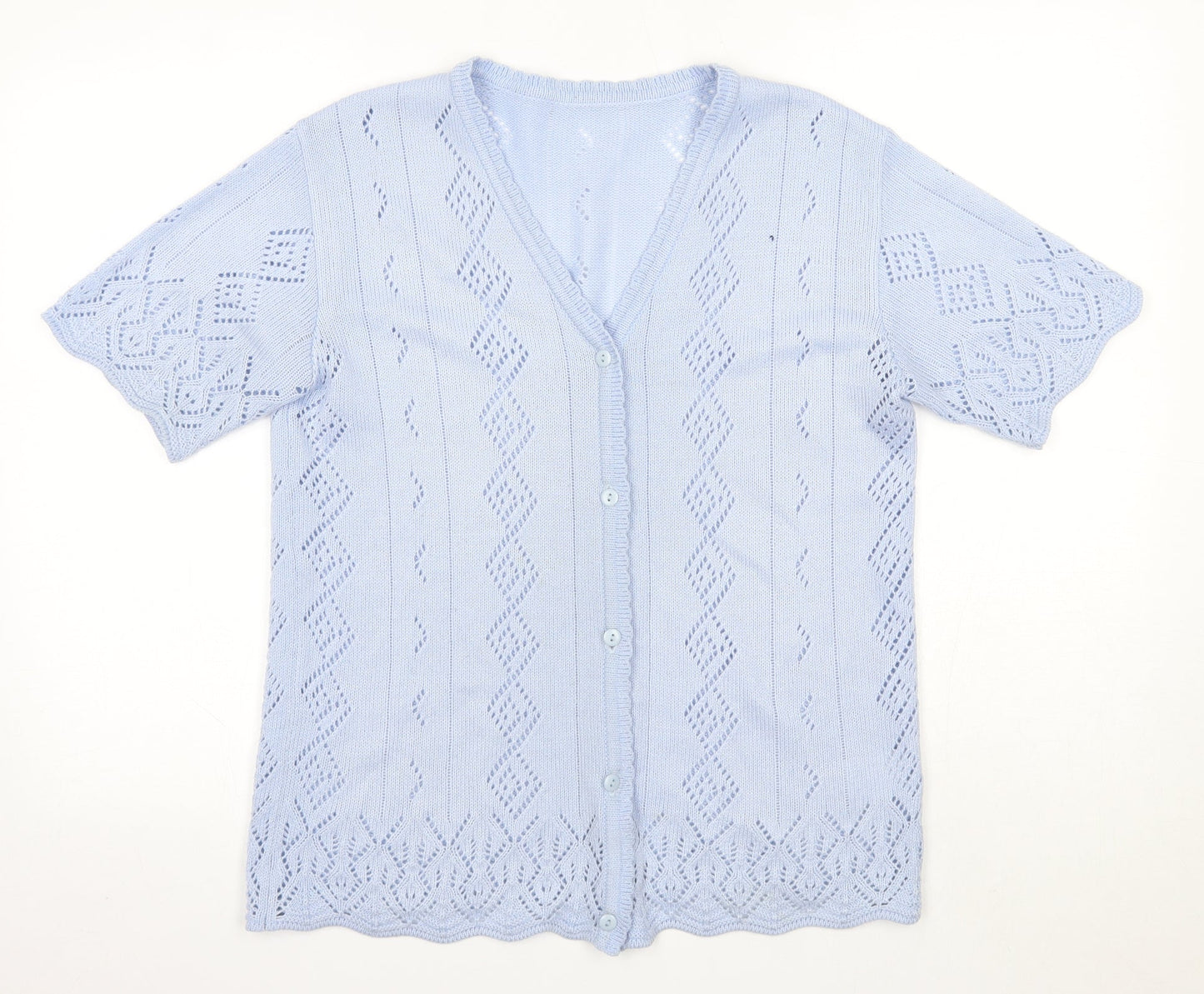 Preworn Womens Blue Round Neck  Acrylic Cardigan Jumper Size S