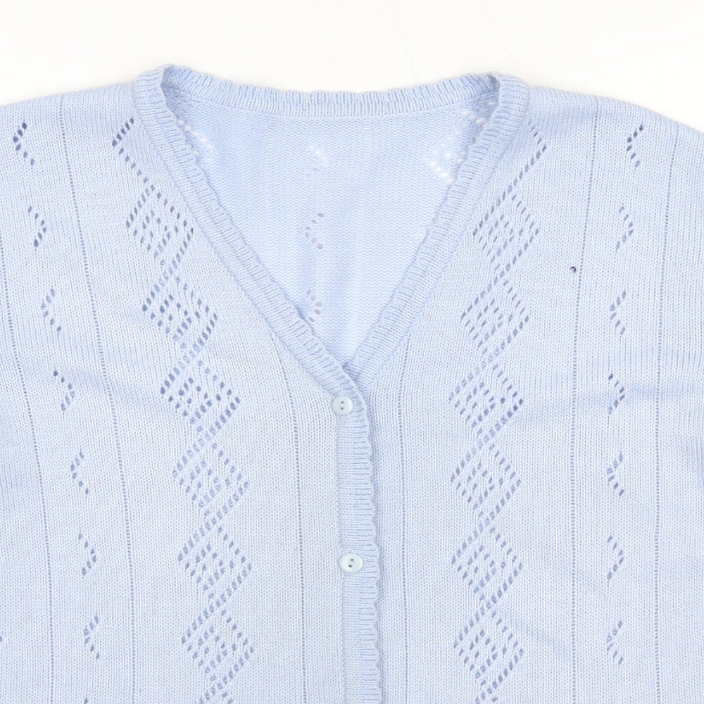 Preworn Womens Blue Round Neck  Acrylic Cardigan Jumper Size S