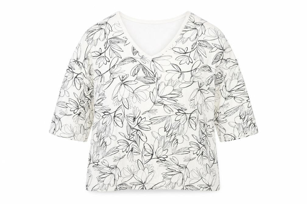 M&S Womens Multicoloured Floral Viscose Basic T-Shirt Size 14 V-Neck