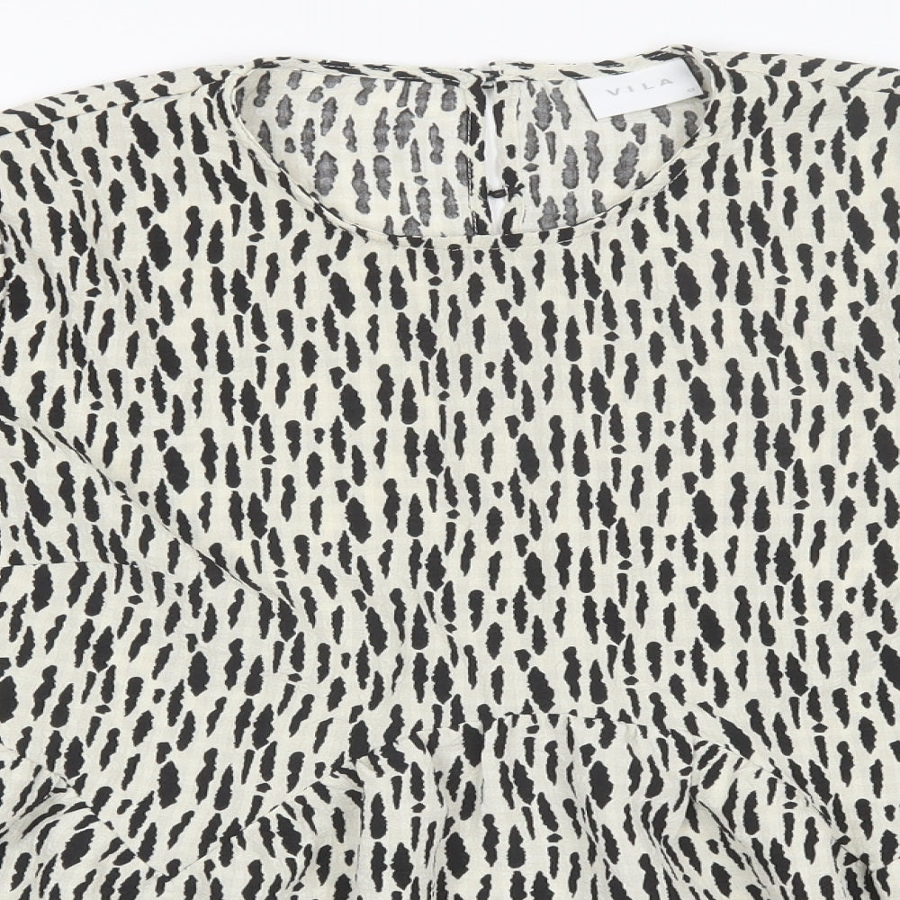 VILA Womens Black Animal Print Polyester Basic Blouse Size 14 Round Neck