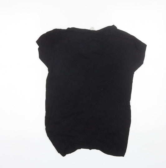 Peacocks Womens Black  Viscose Basic T-Shirt Size 8 Round Neck