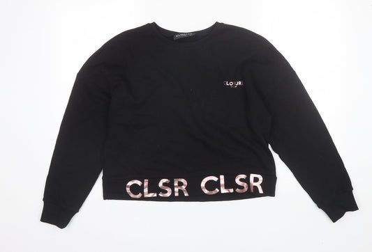Closure Womens Black Round Neck  Cotton Pullover Jumper Size 10