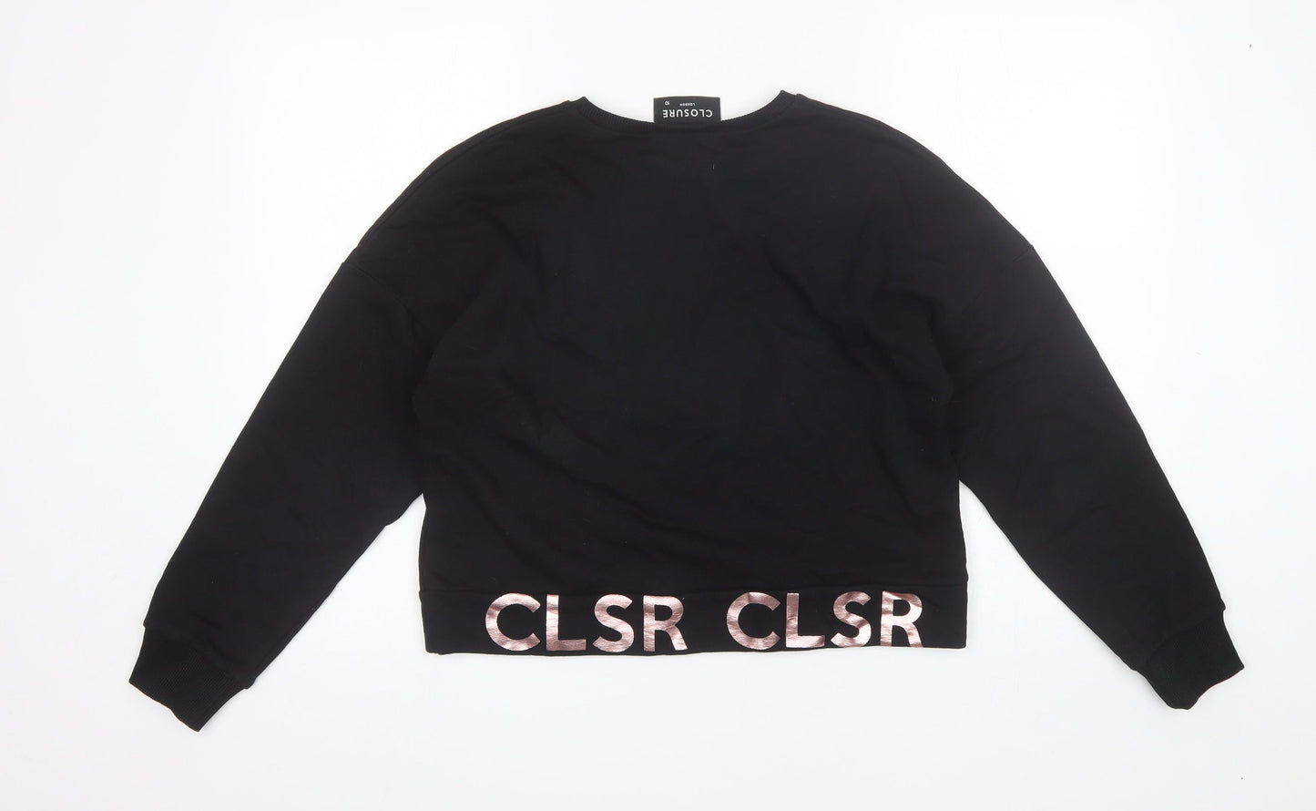 Closure Womens Black Round Neck  Cotton Pullover Jumper Size 10