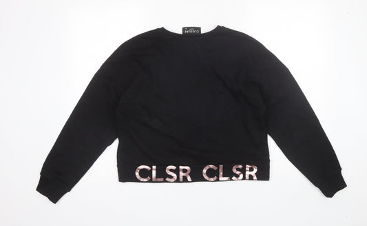 Closure Womens Black Round Neck  Cotton Pullover Jumper Size 10