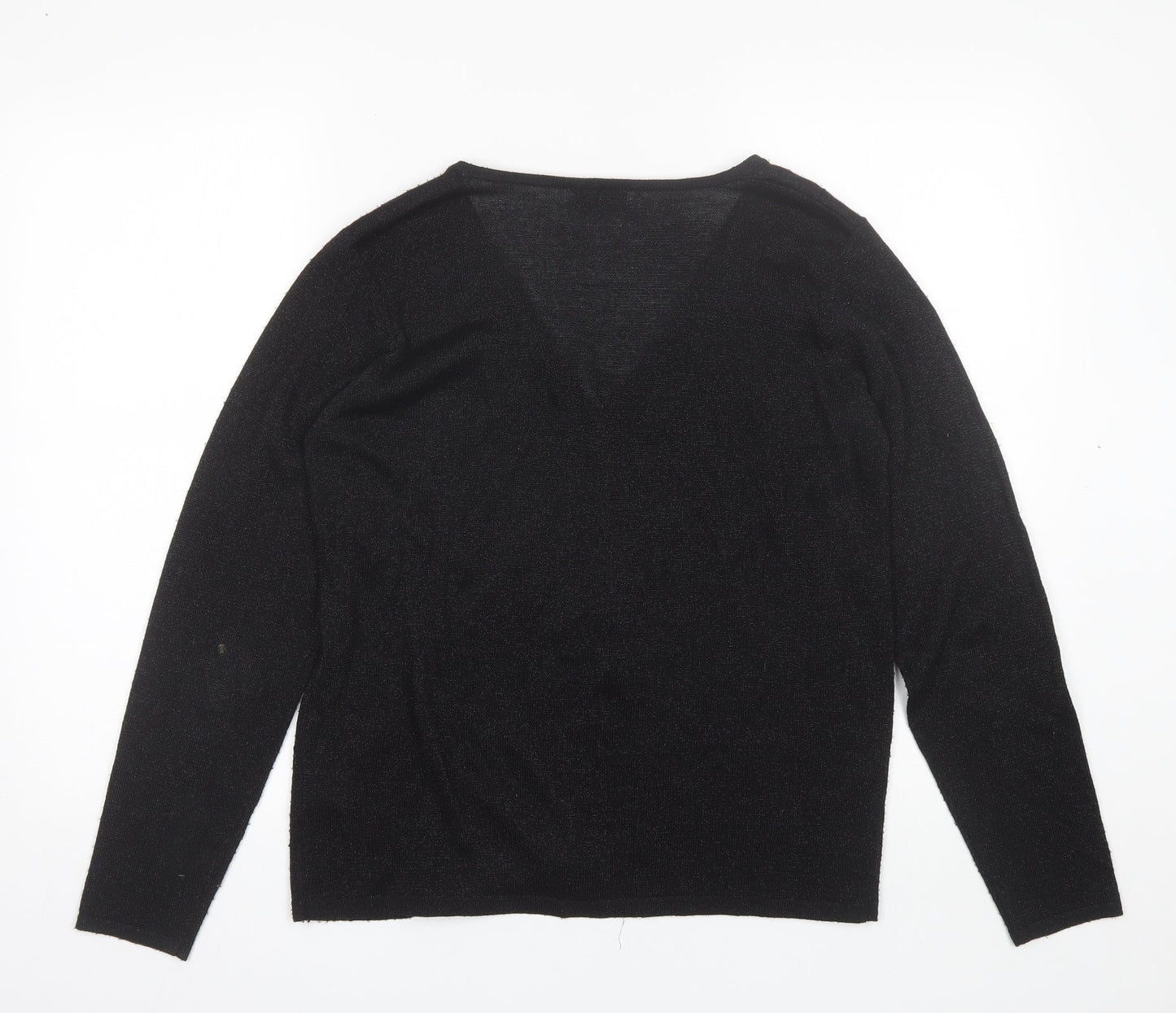 Soon Womens Black V-Neck  Viscose Cardigan Jumper Size S