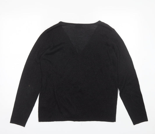 Soon Womens Black V-Neck  Viscose Cardigan Jumper Size S