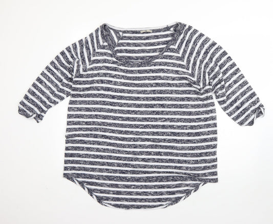 Tue Womens Blue Round Neck Striped Viscose Pullover Jumper Size 18