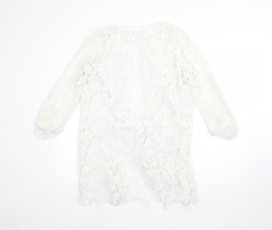 Quiz Womens White Round Neck Floral Polyester Cardigan Jumper Size 8