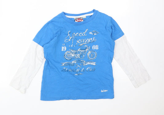 Lee Cooper Boys Blue Colourblock Cotton Basic T-Shirt Size 5-6 Years Round Neck  - SPEED DEMONS