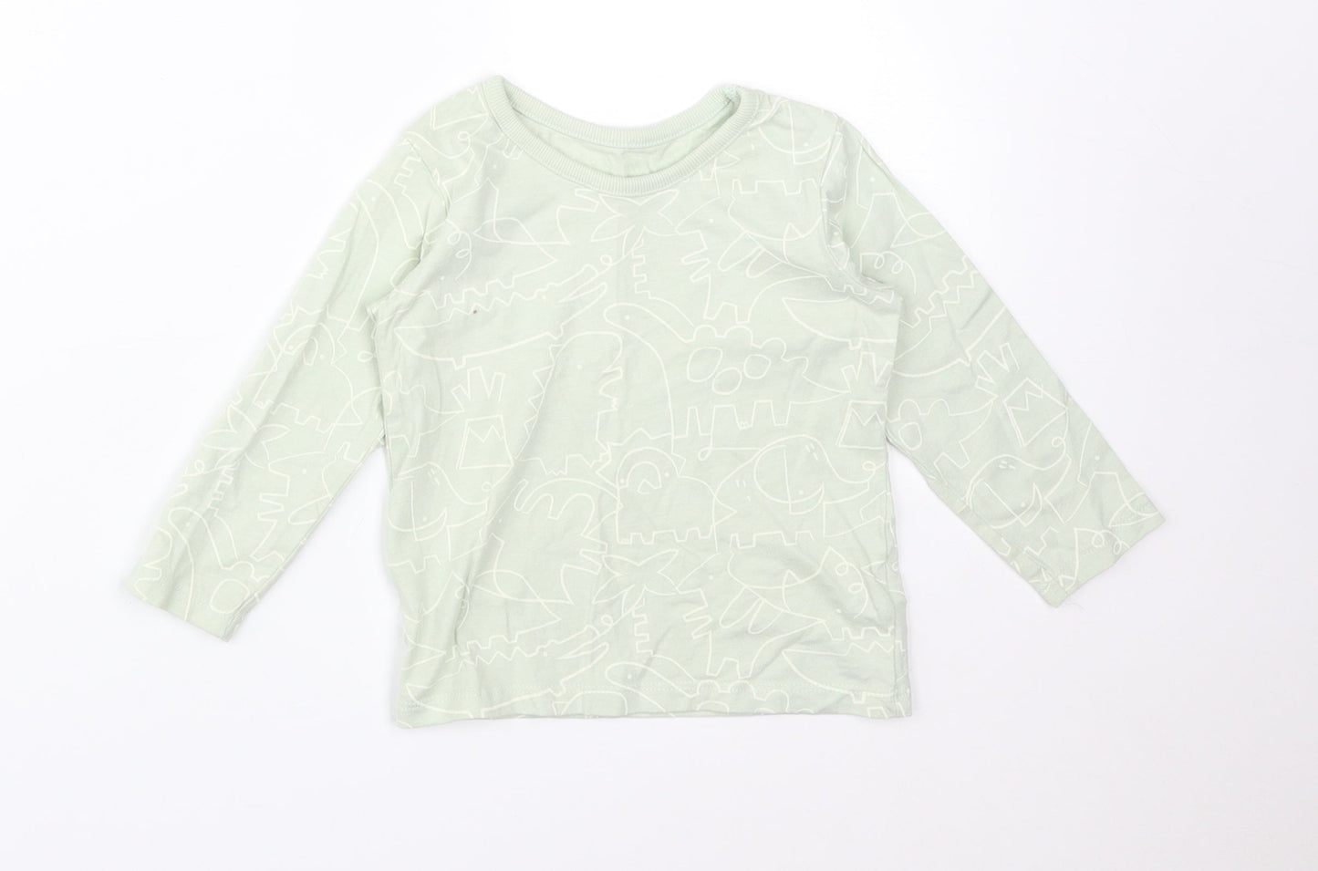 George Boys Green Animal Print Cotton Basic T-Shirt Size 12-18 Months Crew Neck  - DINOSAURS