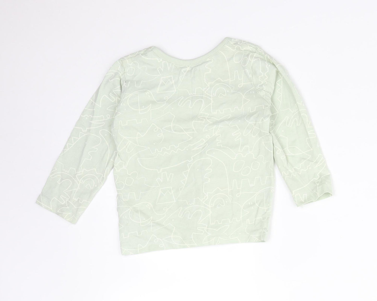 George Boys Green Animal Print Cotton Basic T-Shirt Size 12-18 Months Crew Neck  - DINOSAURS