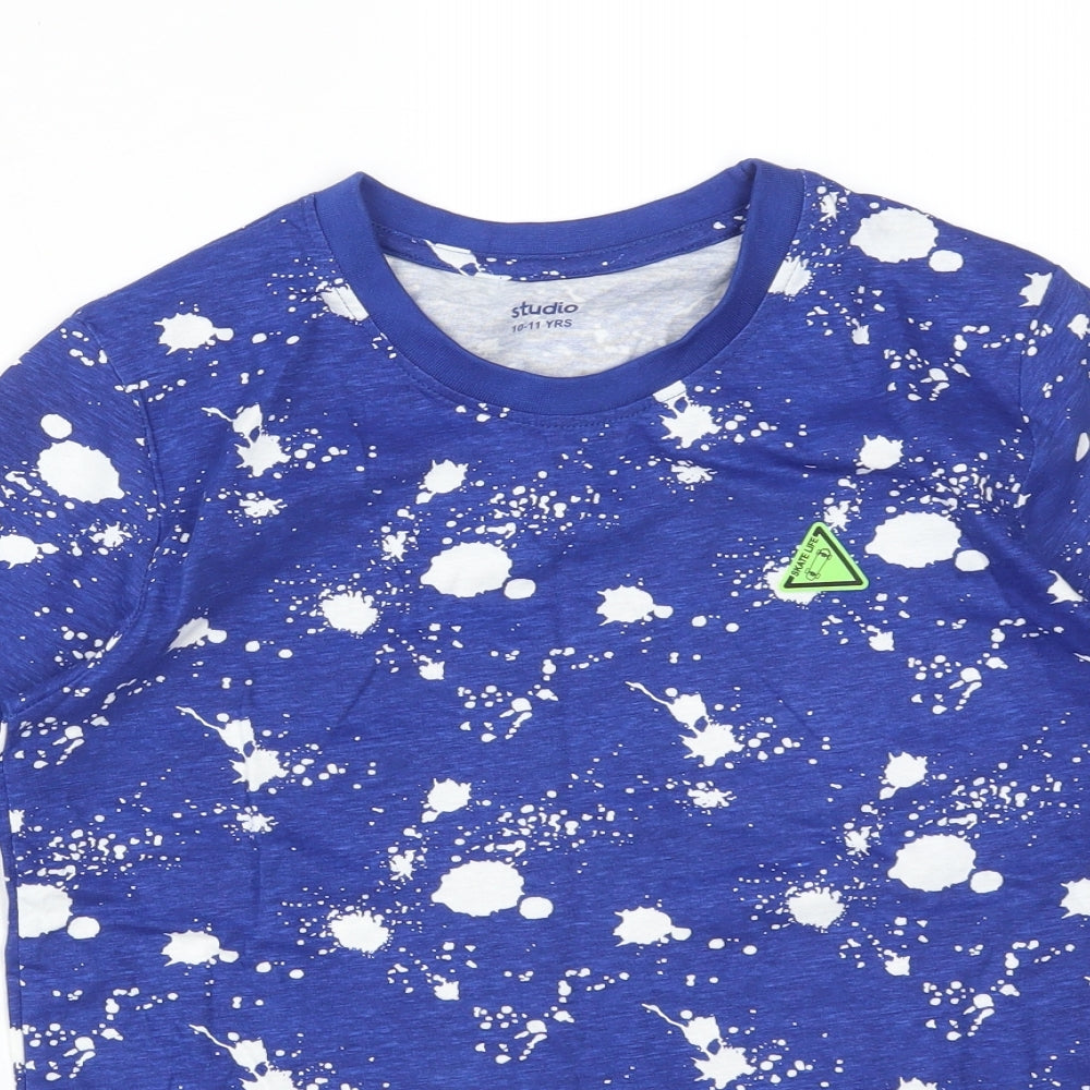Studio Boys Blue Geometric Cotton Basic T-Shirt Size 10-11 Years Crew Neck