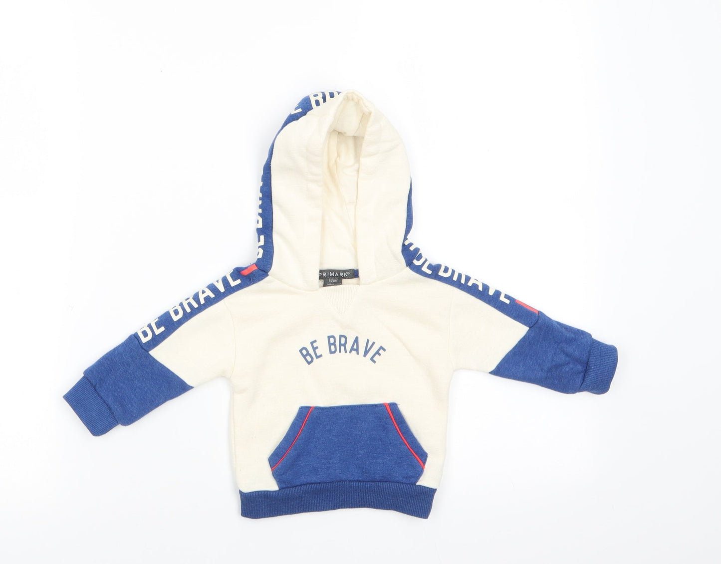 Primark Boys Ivory Colourblock Cotton Pullover Jumper Size 3-6 Months   - Hoodie Be Brave Ivory & Blue