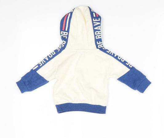 Primark Boys Ivory Colourblock Cotton Pullover Jumper Size 3-6 Months - Hoodie Be Brave Ivory & Blue