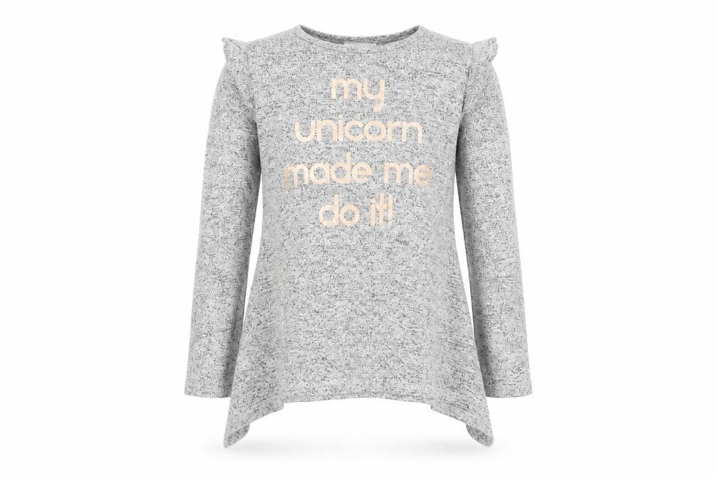Matalan Girls Grey  Viscose Basic T-Shirt Size 8 Years Round Neck  - My Unicorn made me Do it!