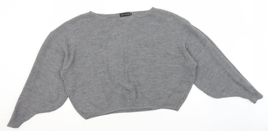 PRETTYLITTLETHING Womens Grey Round Neck  Acrylic Pullover Jumper Size M