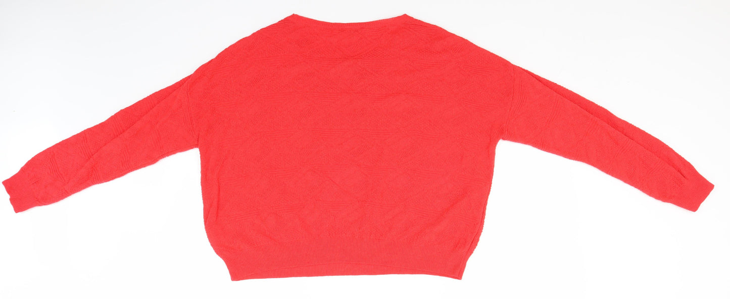 Warehouse Womens Red Round Neck Argyle/Diamond Cotton Pullover Jumper Size 12