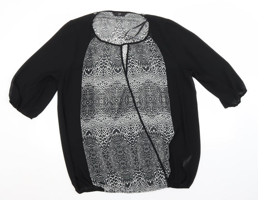 Arcadia Womens Black Animal Print Polyester Basic Blouse Size 16 Round Neck