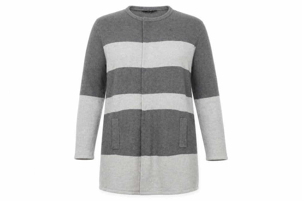 Dorothy Perkins Womens Grey Round Neck Striped Acrylic Cardigan Jumper Size S