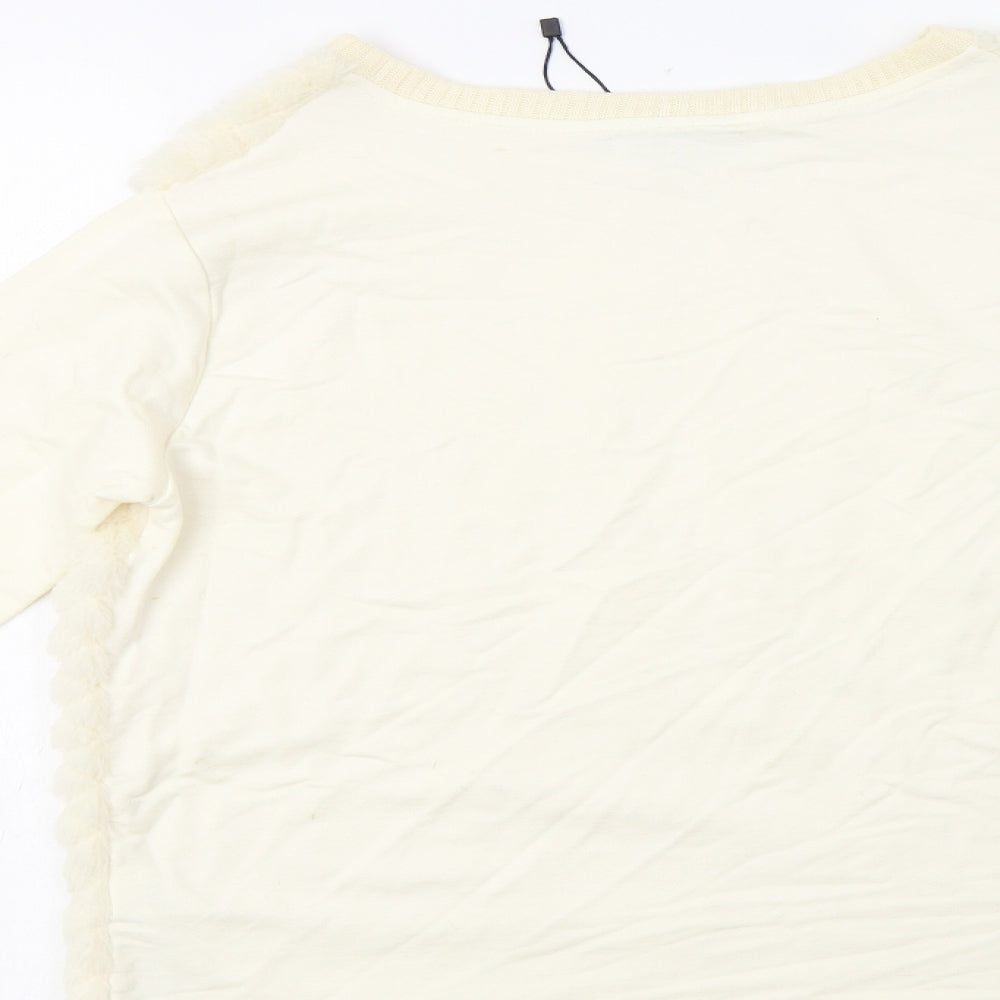 Bershka Womens Ivory  Polyester Pullover Sweatshirt Size M