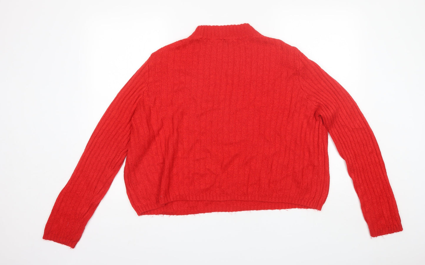 Divided Womens Red Mock Neck  Acrylic Pullover Jumper Size L