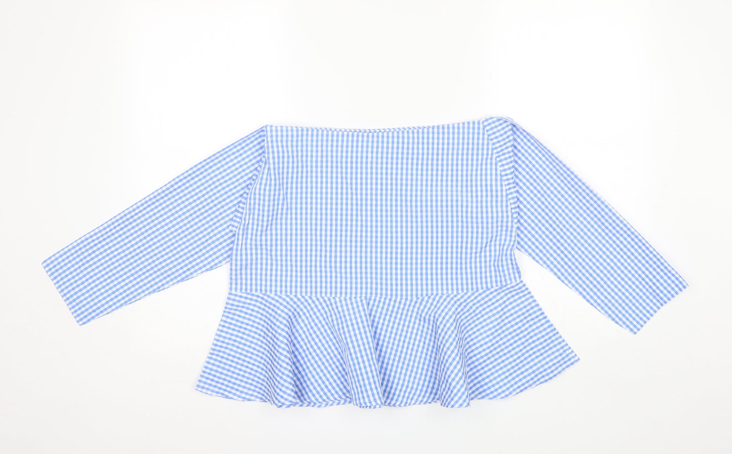Fisherfield Womens Blue Plaid Polyester Blend Basic Blouse Size S Boat Neck