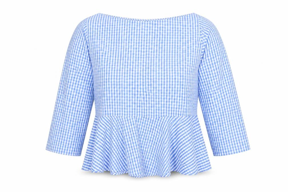 Fisherfield Womens Blue Plaid Polyester Blend Basic Blouse Size S Boat Neck