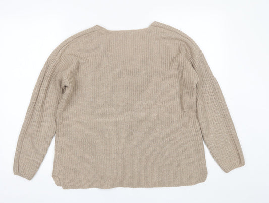 Pep&CO Womens Beige V-Neck  Acrylic Pullover Jumper Size 8