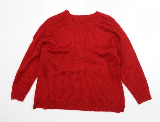 BM Mens Red Round Neck  Acrylic Pullover Jumper Size M   - Christmas Penguin