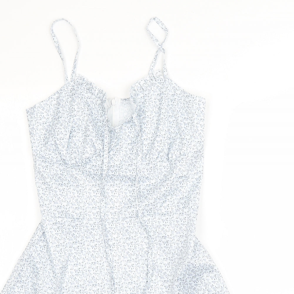 Preworn Womens Blue Floral Polyester A-Line  Size L  Square Neck