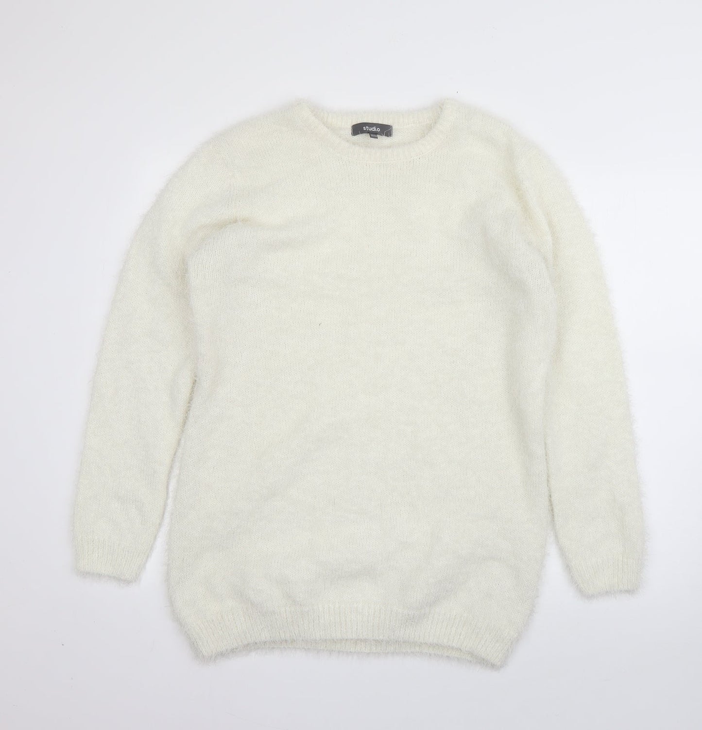 Studio Womens White Round Neck  Polyester Pullover Jumper Size 14
