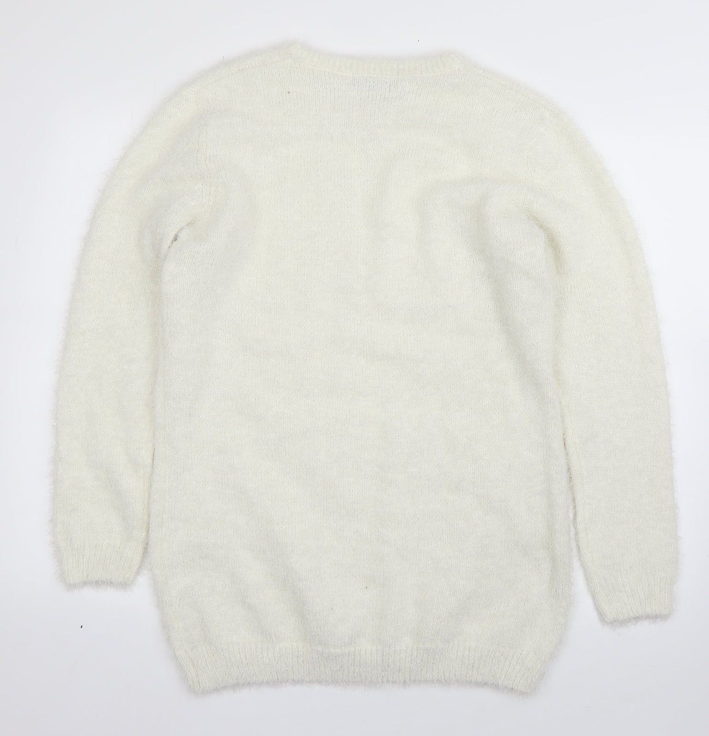 Studio Womens White Round Neck  Polyester Pullover Jumper Size 14
