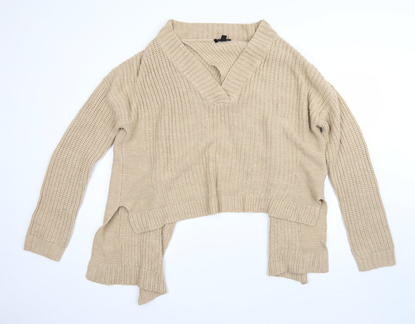 QED London Womens Beige Round Neck  Acrylic Pullover Jumper Size L