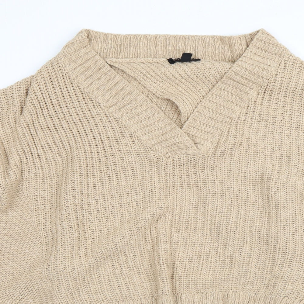 QED London Womens Beige Round Neck  Acrylic Pullover Jumper Size L