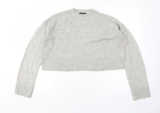 New Look Womens Grey Round Neck  Acrylic Pullover Jumper Size M   - cropped