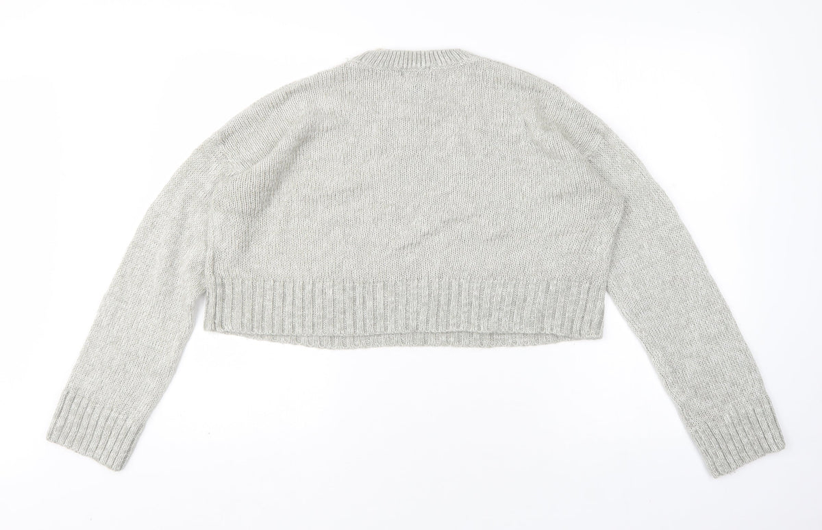 New Look Womens Grey Round Neck  Acrylic Pullover Jumper Size M   - cropped
