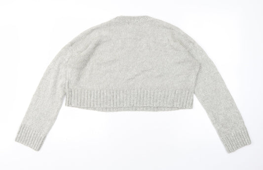 New Look Womens Grey Round Neck  Acrylic Pullover Jumper Size M   - cropped
