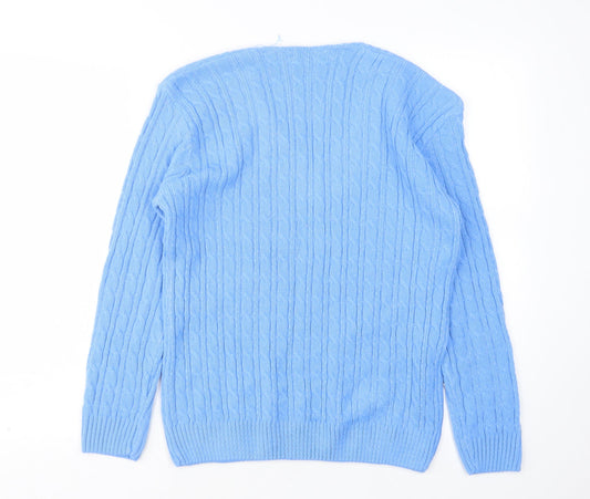 CHIC Womens Blue V-Neck  Acrylic Pullover Jumper Size S