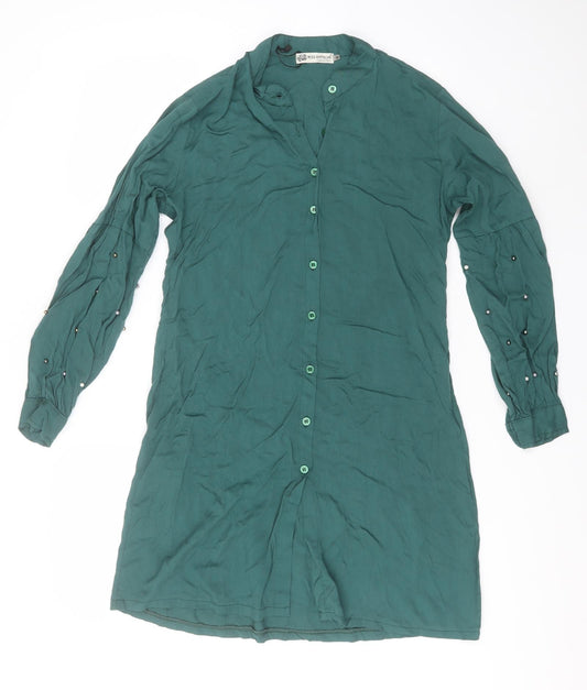 Miss Antalya Womens Grey   Basic Button-Up Size 10 Collared