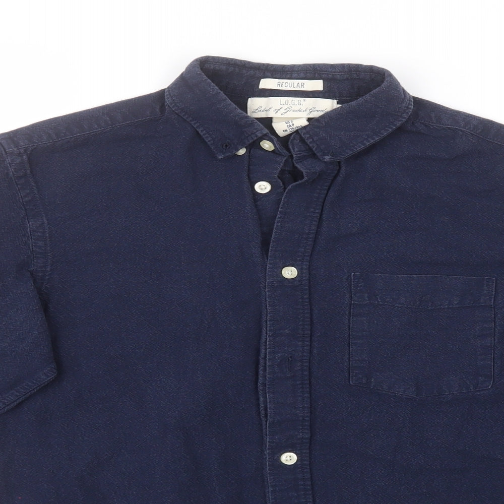 H&M Mens Blue  Cotton  Button-Up Size S Collared