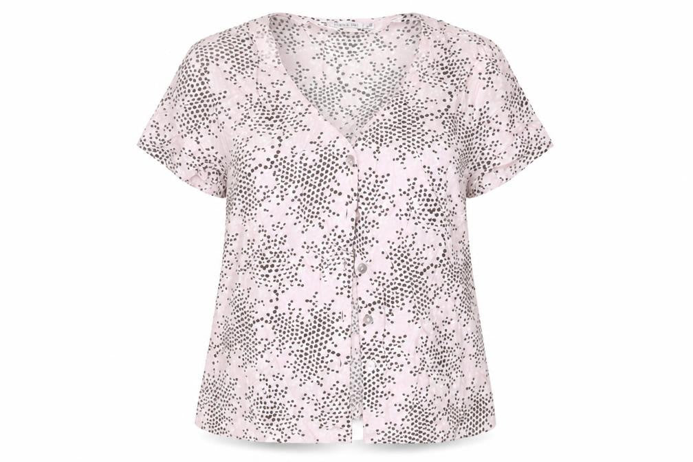 Gold Womens Pink Polka Dot Polyester Basic Button-Up Size 14 Collared