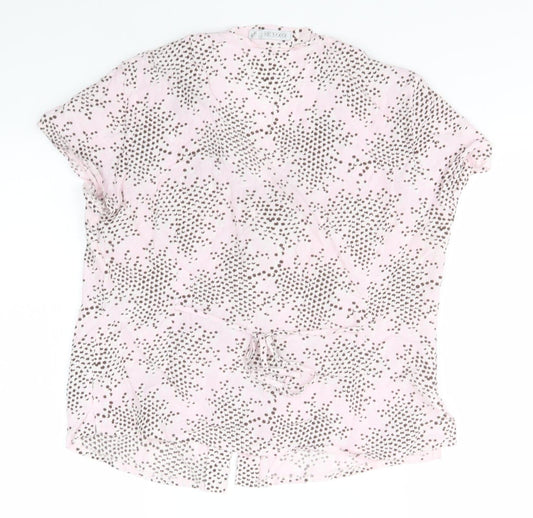 Gold Womens Pink Polka Dot Polyester Basic Button-Up Size 14 Collared