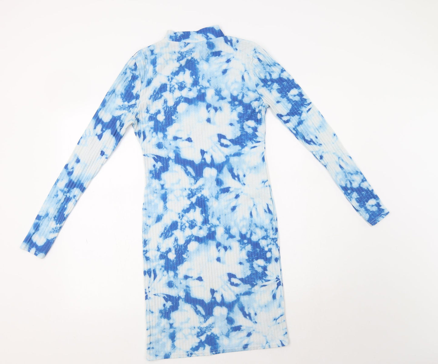 Mode-LL Womens Blue Batik Polyester Bodycon  Size 8  Mock Neck