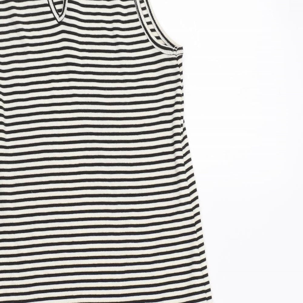 Monteau Womens White Striped  Tunic Blouse Size S Collared