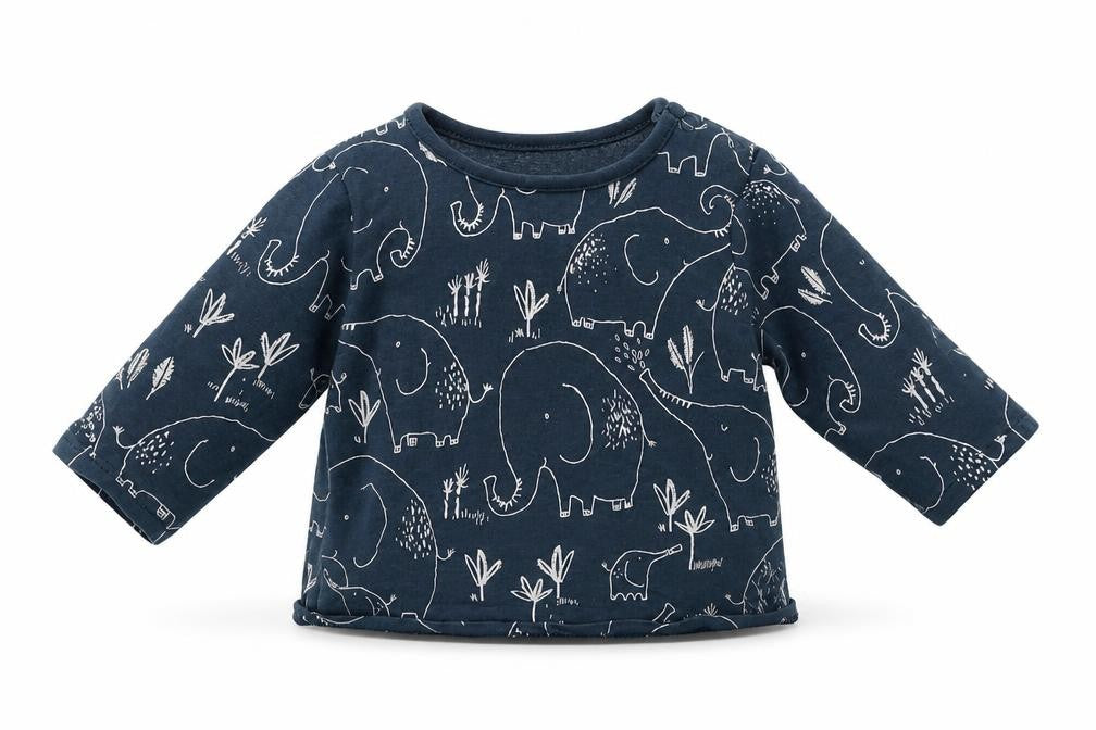 NEXT Baby Blue Geometric Cotton Basic Blouse Size 0-3 Months Crew Neck Snap - Cute Elephant