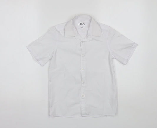 Marks and Spencer Boys White  Polyester Basic Button-Up Size 8-9 Years Collared