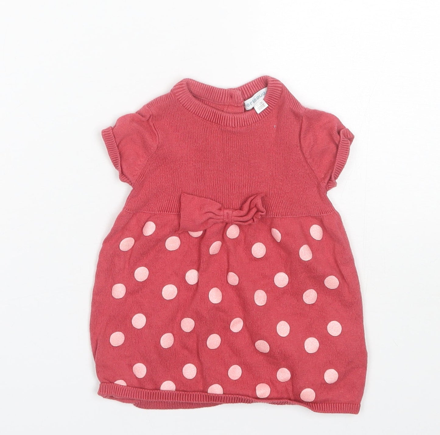 Vertbaudet Baby Red Polka Dot Cotton Shift  Size 6-9 Months  Round Neck