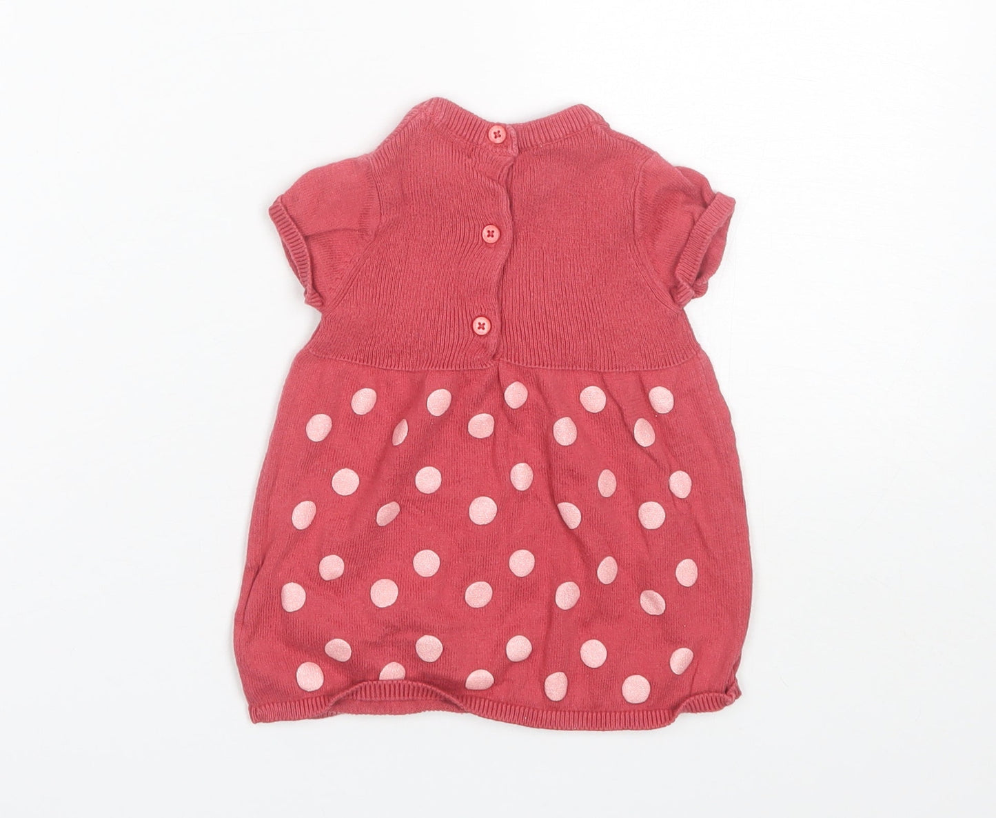 Vertbaudet Baby Red Polka Dot Cotton Shift  Size 6-9 Months  Round Neck