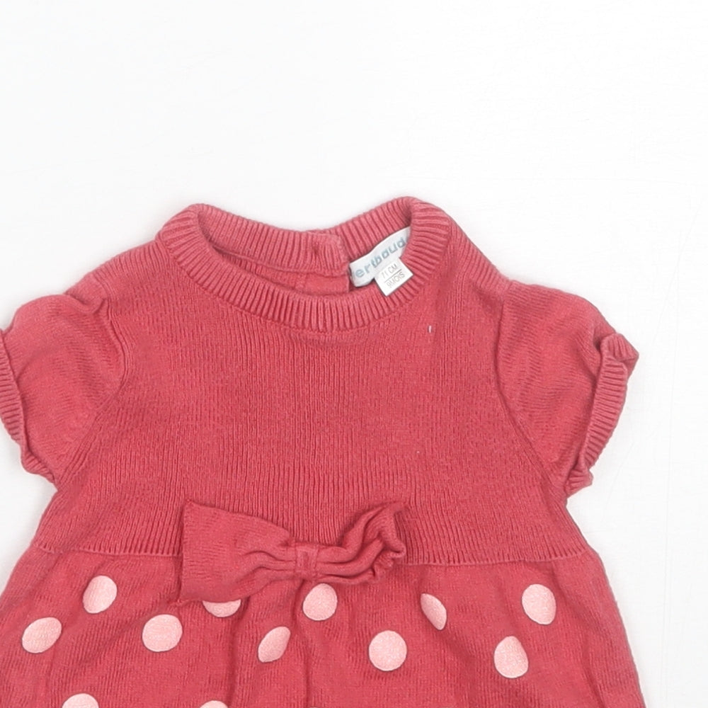 Vertbaudet Baby Red Polka Dot Cotton Shift  Size 6-9 Months  Round Neck