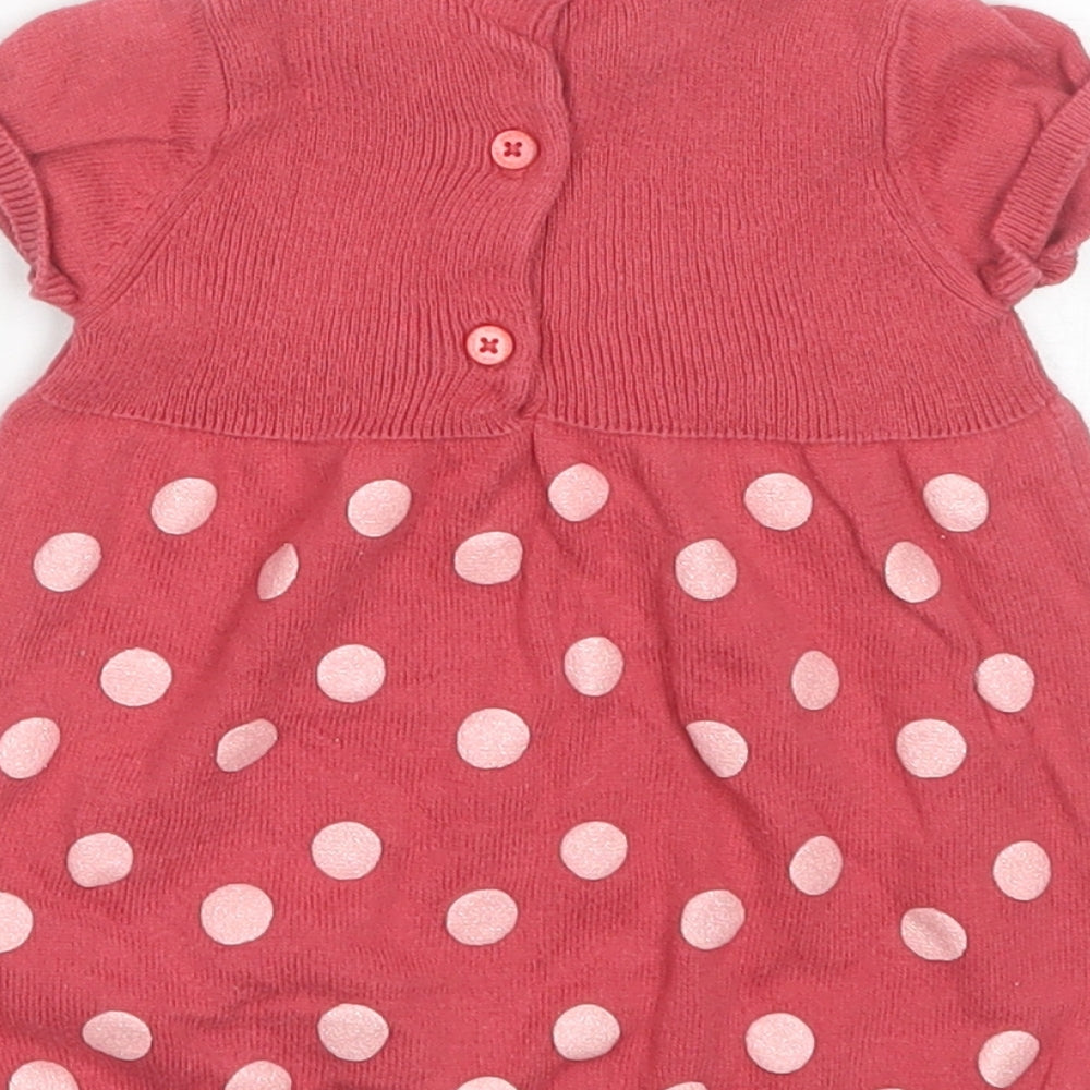 Vertbaudet Baby Red Polka Dot Cotton Shift  Size 6-9 Months  Round Neck